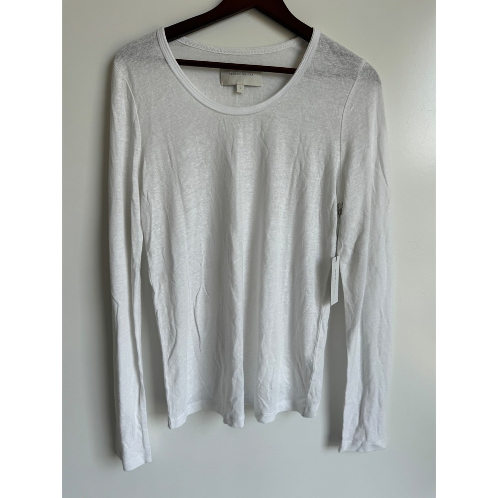 Brochu Walker Hart Tee Salt White Linen Blend Long Sleeve Scoop Neck Large boho